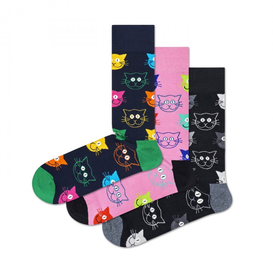 Happy Socks 3-Pack Mixed Cat Socks Gift Set XMJA08-0150