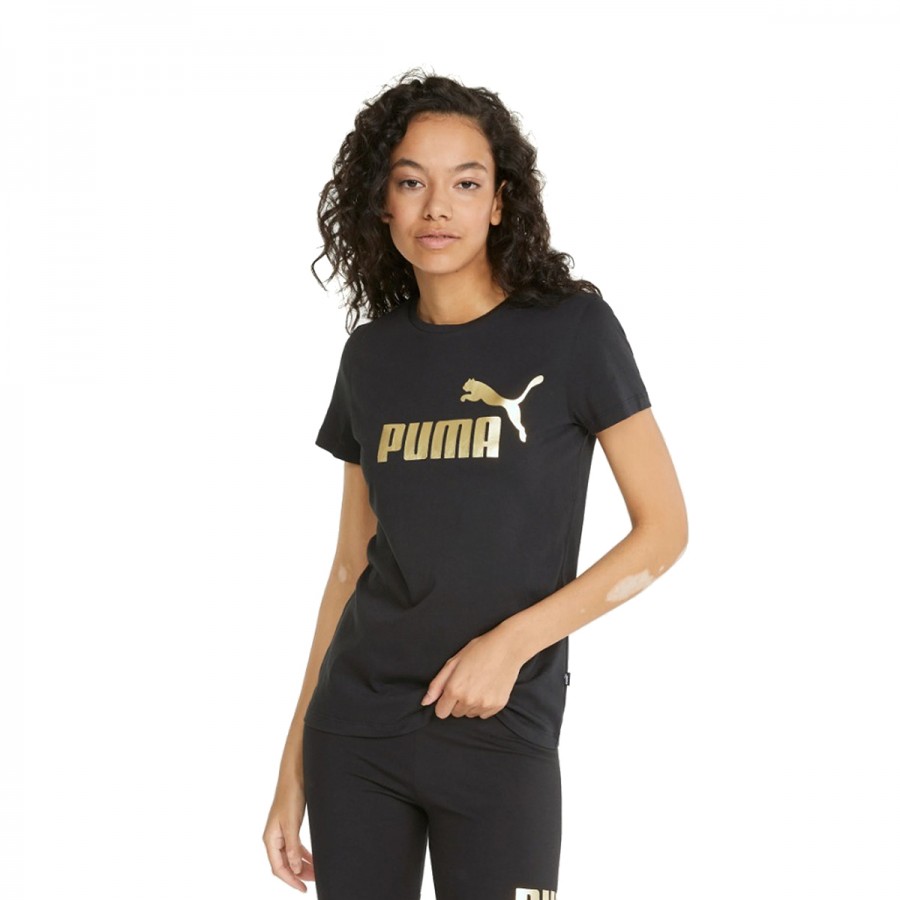 PUMA Ess+ Metallic Logo Tee 848303-01 Black-Gold